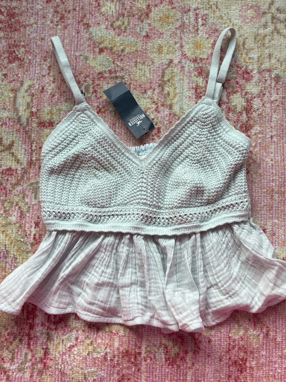 Hollister Baby Blue Crochet Peplum Cami